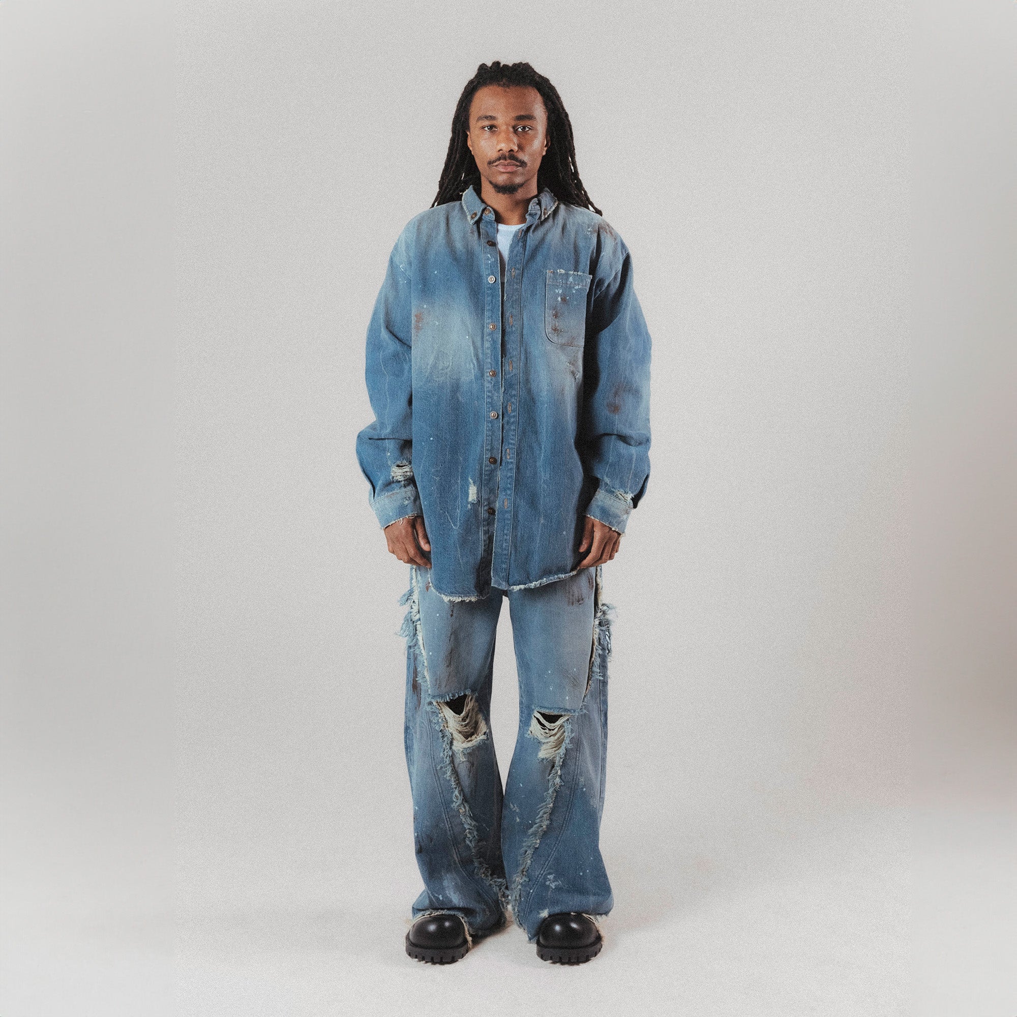 【DISCERNMENT】Cityboy over denim half shirts DISCERNMENT】Cityboy over denim half shirts
