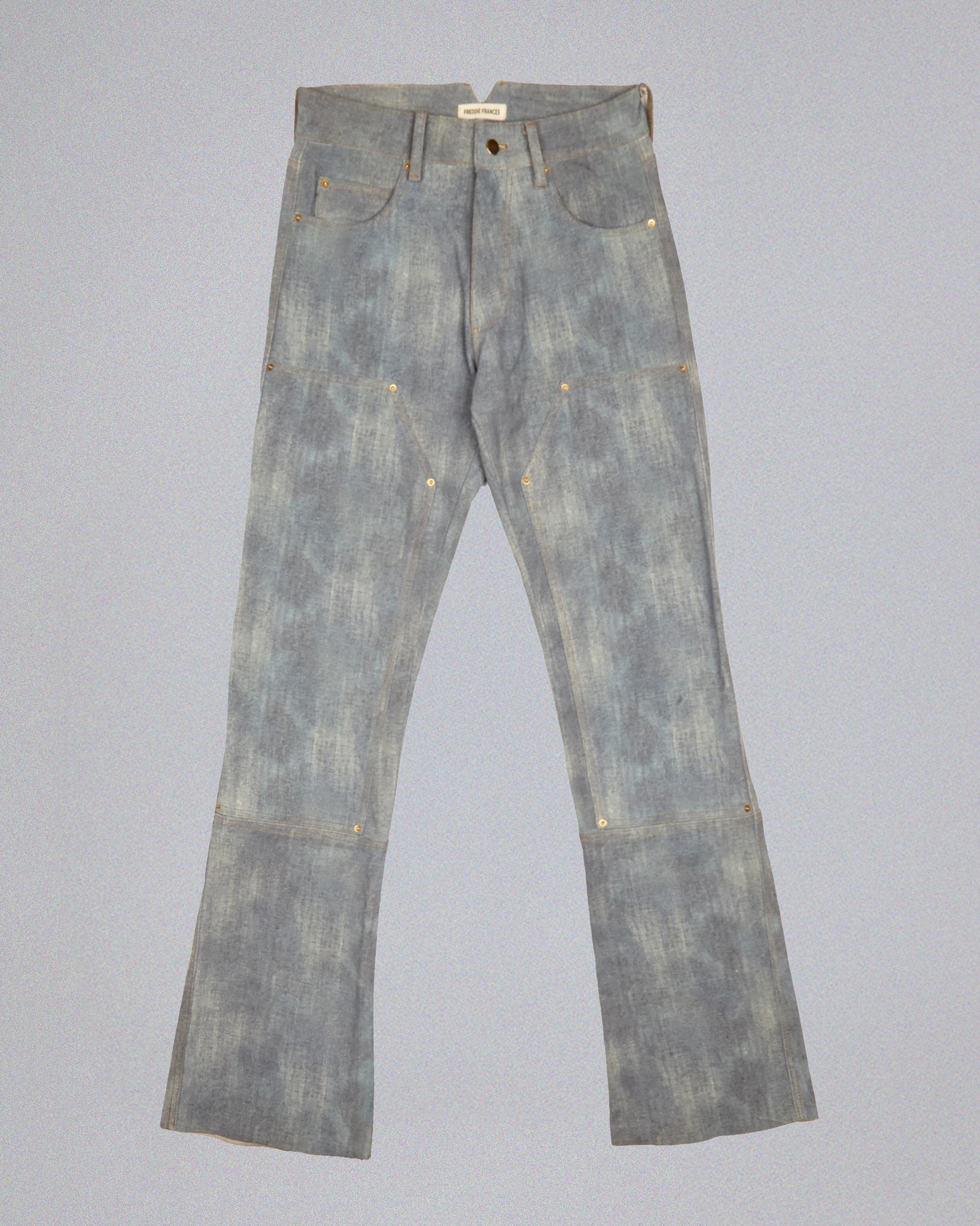 CASBAH PRINTED DENIM SLIM BOOTCUT LEATHER PANTS
