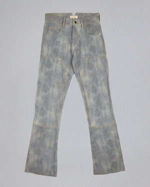 CASBAH PRINTED DENIM SLIM BOOTCUT LEATHER PANTS