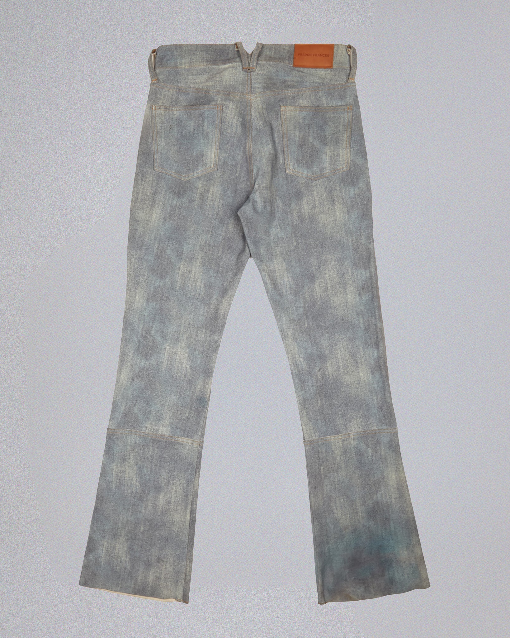 CASBAH PRINTED DENIM SLIM BOOTCUT LEATHER PANTS