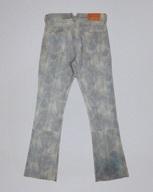 CASBAH PRINTED DENIM SLIM BOOTCUT LEATHER PANTS