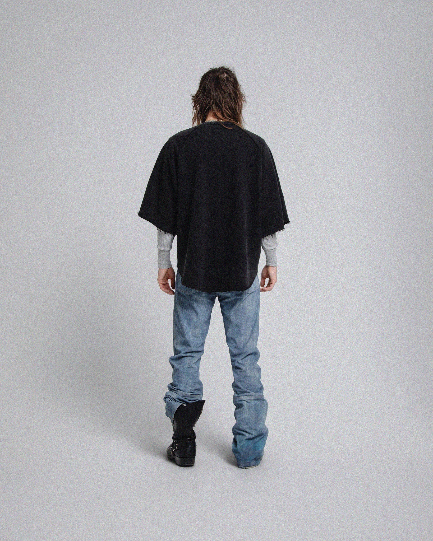 CASBAH PRINTED DENIM SLIM BOOTCUT LEATHER PANTS